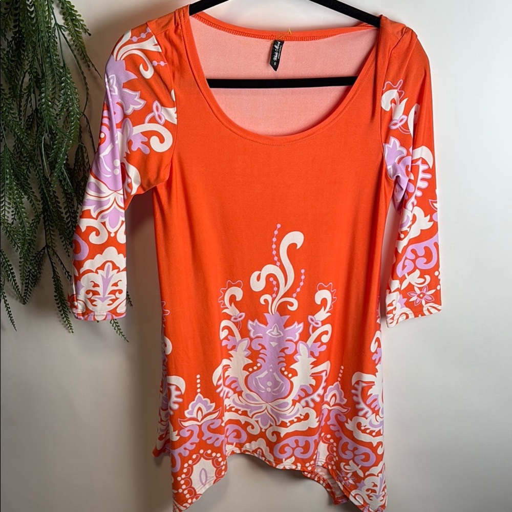 White Mark Orange Asymmetrical 3/4 Sleeve Tunic